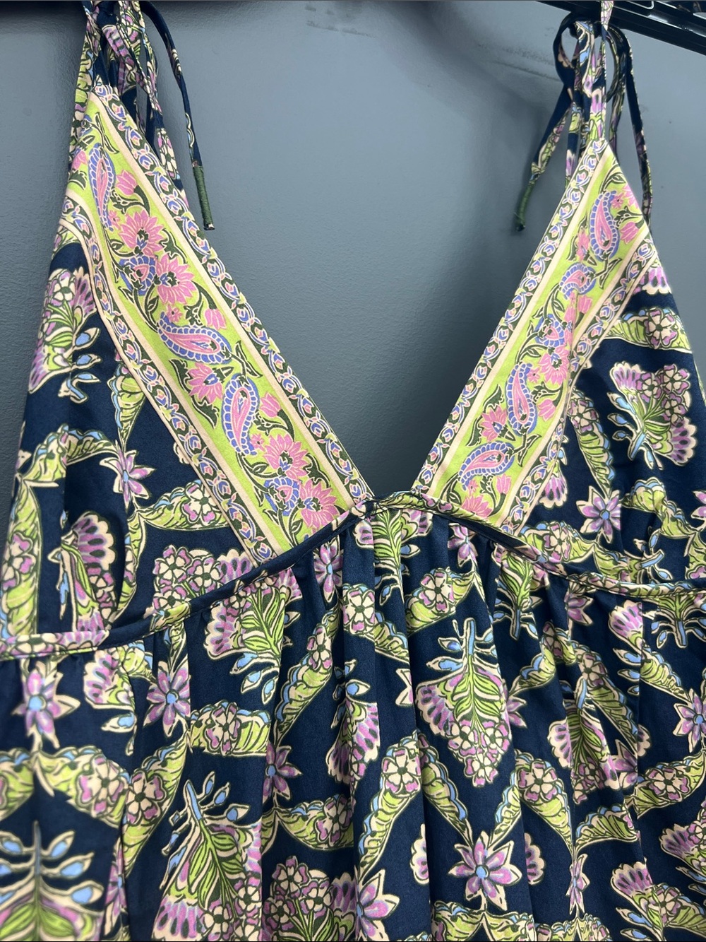 Free People Navy Maxi Dress with Green and Pink Print - Picture 3 of 9